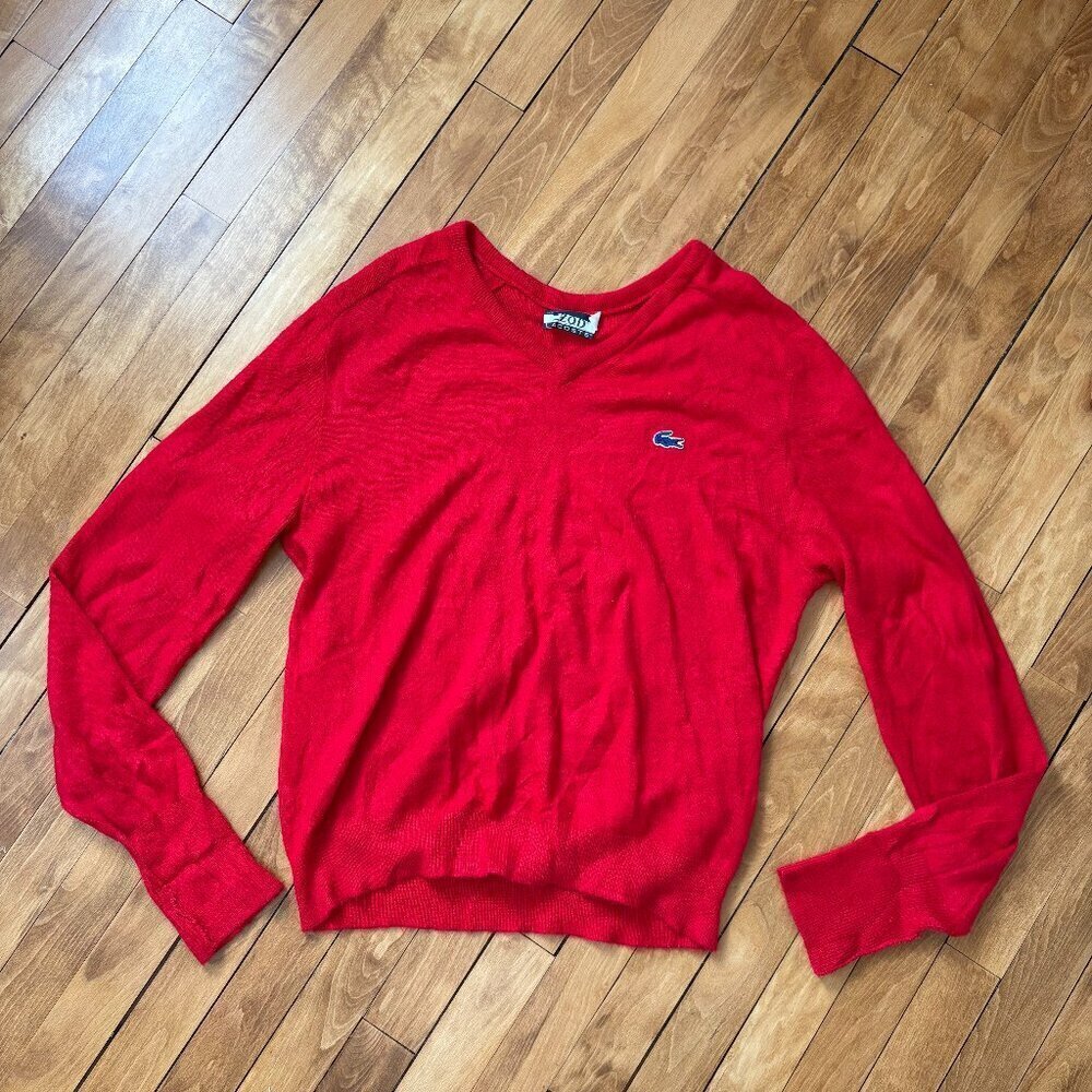 Vintage Lacoste V-Neck Sweater - Size Medium